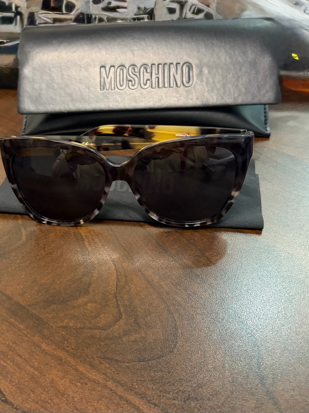 Moschino Women's Black Tortoiseshell Cat-Eye Sunglasses with Dark Lenses